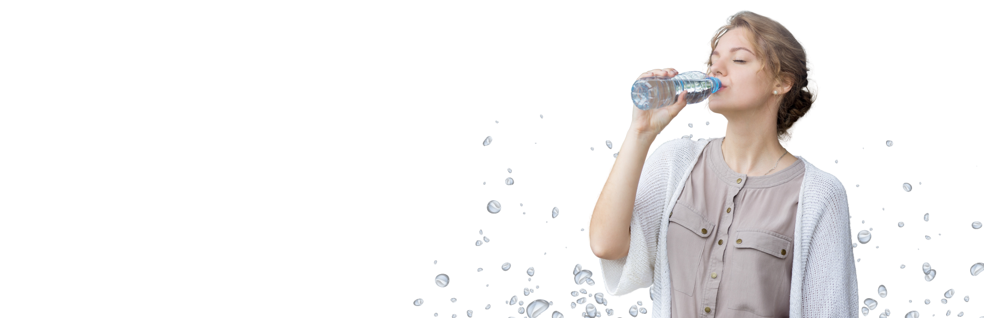 a lady drinking water from a plastic bottle